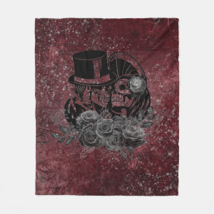 Gothic Kissing Skulls Couple And Blood Red Eternal Fleece Blanket