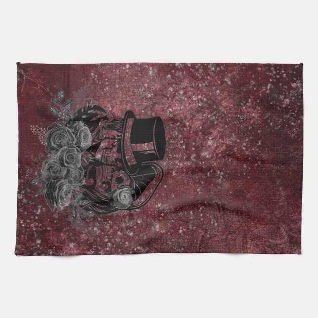 Gothic Kissing Skulls Couple And Blood Red Eternal Kitchen Towel (Horizontal)