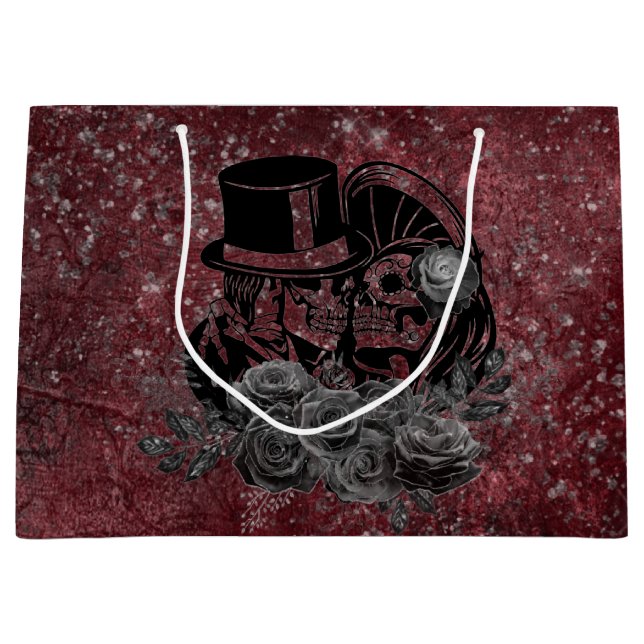 Gothic Kissing Skulls Couple And Blood Red Eternal Large Gift Bag (Front)
