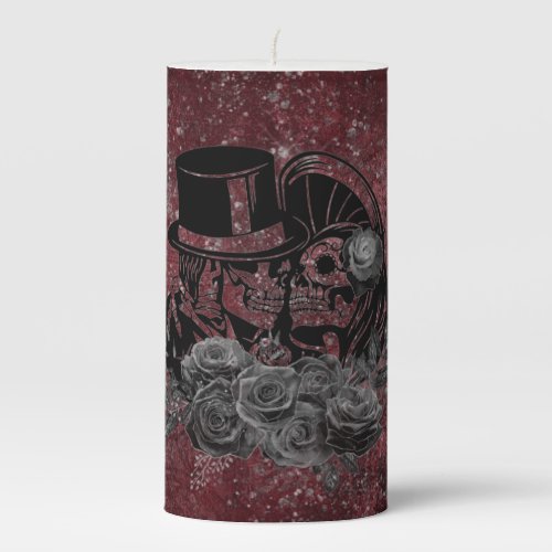 Gothic Kissing Skulls Couple And Blood Red Eternal Pillar Candle