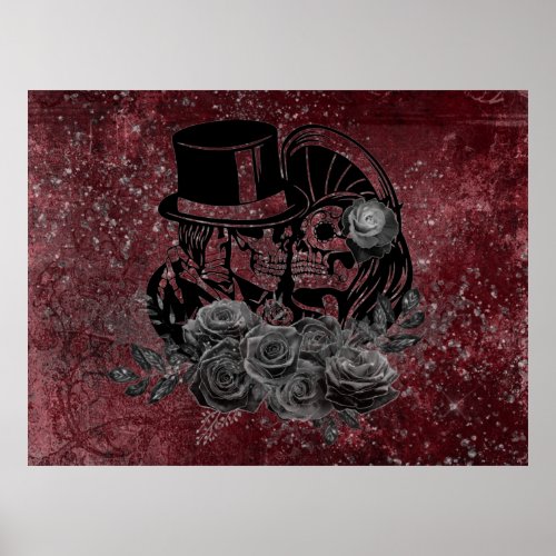 Gothic Kissing Skulls Couple And Blood Red Eternal Poster