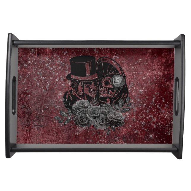 Gothic Kissing Skulls Couple And Blood Red Eternal Serving Tray (Front)