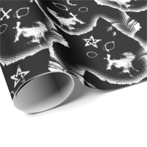 Gothic Kitten Witch Black Cat Pentagram and Moons Wrapping Paper
