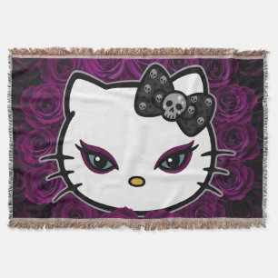 Gothic Kitty Skull Bow Throw Blanket