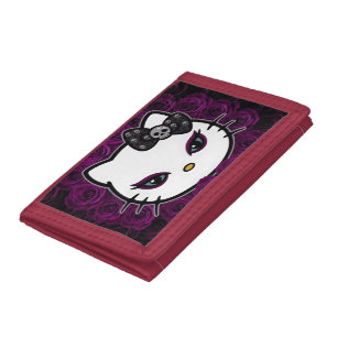 Gothic Kitty Skull Bow Trifold Wallet
