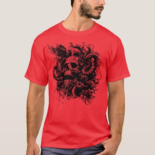 gothic kraken skull T_Shirt