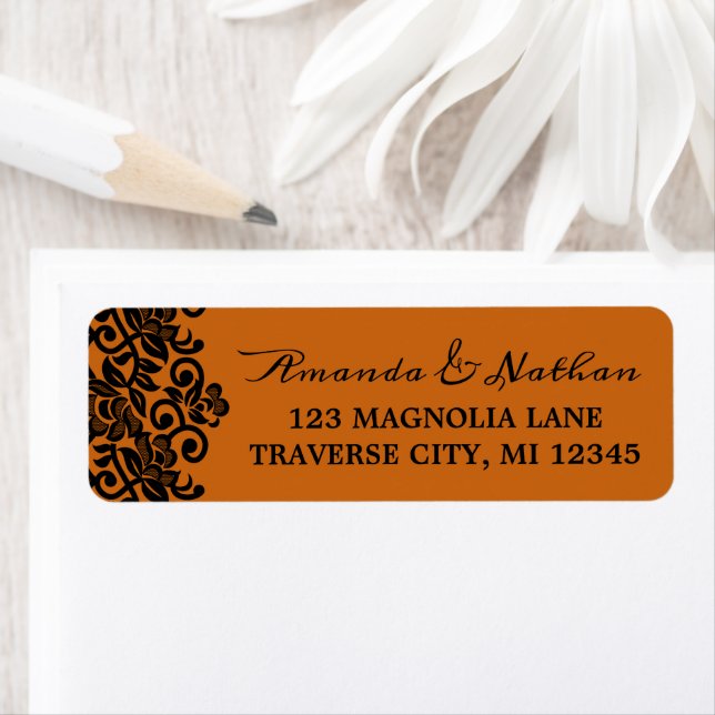Gothic Lace Halloween Black Orange Address Label (Insitu)