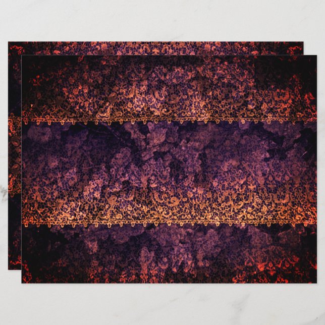 Gothic Lace Orange Purple Scrapbook Paper (Front/Back)