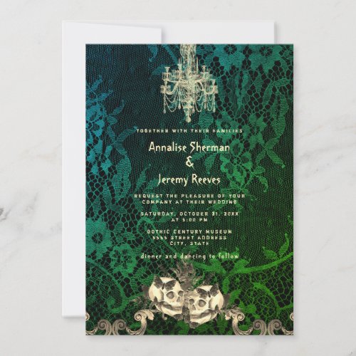 Gothic Lace Skeleton Halloween Wedding Invitation