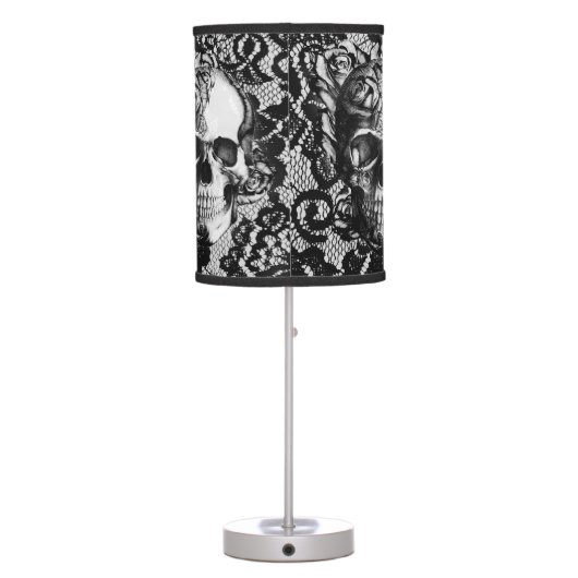 Gothic lace skull in black and white. table lamp (Back)