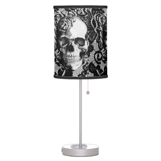 Gothic lace skull in black and white. table lamp (Left)