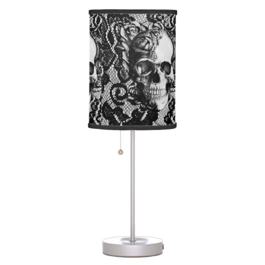 Gothic lace skull in black and white. table lamp (Right)