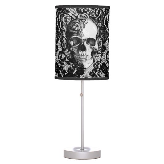 Gothic lace skull in black and white. table lamp (Front)