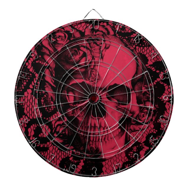 Gothic lace skull in deep red. dart board (Front)