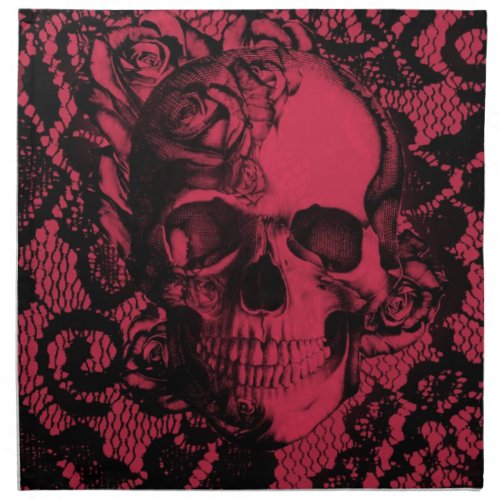 Gothic lace skull in red and black napkin