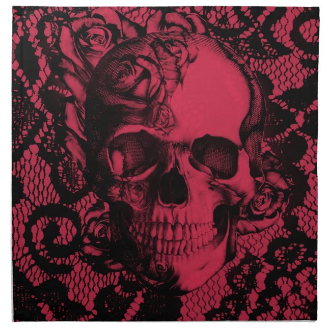 Gothic lace skull in red and black napkin (Front)