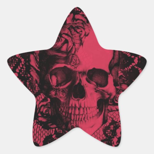 Gothic lace skull in red and black star sticker