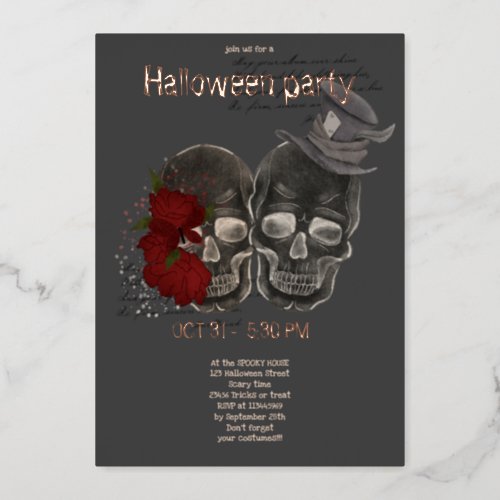 Gothic LadyMan skull Halloween Party Foil Invitation