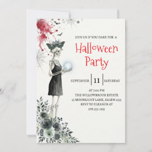 Gothic Lady Skeleton Halloween Party Invitation