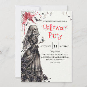 Gothic Lady Skeleton Halloween Party Invitation