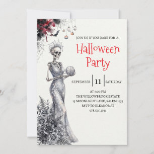 Gothic Lady Skeleton Halloween Party Invitation