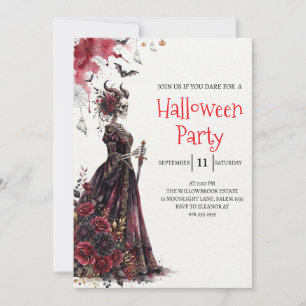 Gothic Lady Skeleton Halloween Party Invitation