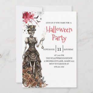 Gothic Lady Skeleton Halloween Party Invitation
