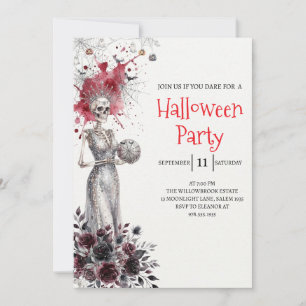 Gothic Lady Skeleton Halloween Party Invitation