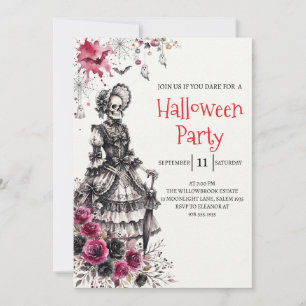 Gothic Lady Skeleton Halloween Party Invitation