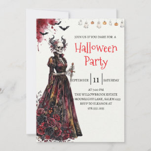 Gothic Lady Skeleton Halloween Party Invitation