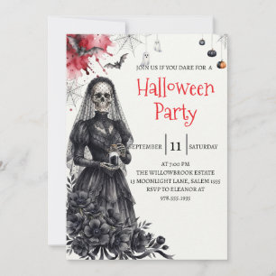 Gothic Lady Skeleton Halloween Party Invitation