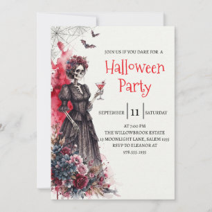 Gothic Lady Skeleton Halloween Party Invitation