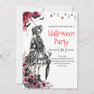 Gothic Lady Skeleton Halloween Party Invitation