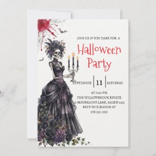 Gothic Lady Skeleton Halloween Party Invitation