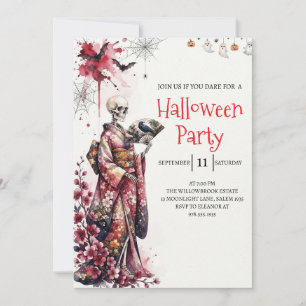 Gothic Lady Skeleton Halloween Party Invitation