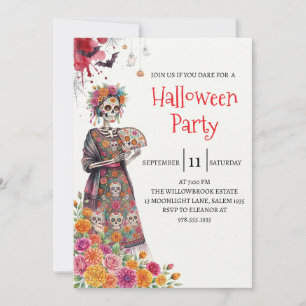 Gothic Lady Skeleton Halloween Party Invitation