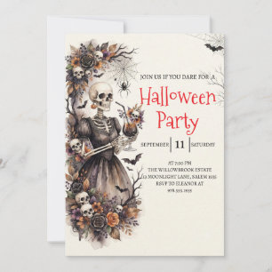 Gothic Lady Skeleton Halloween Party Invitation