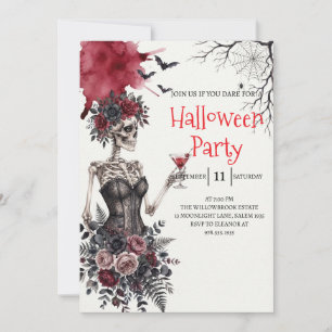 Gothic Lady Skeleton Halloween Party Invitation