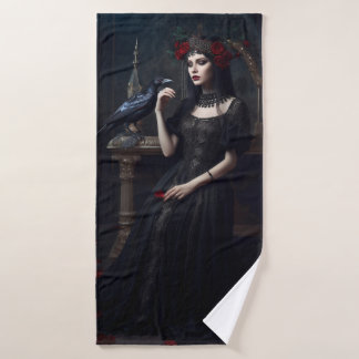 Gothic Lady with Black Bird Bath Towel