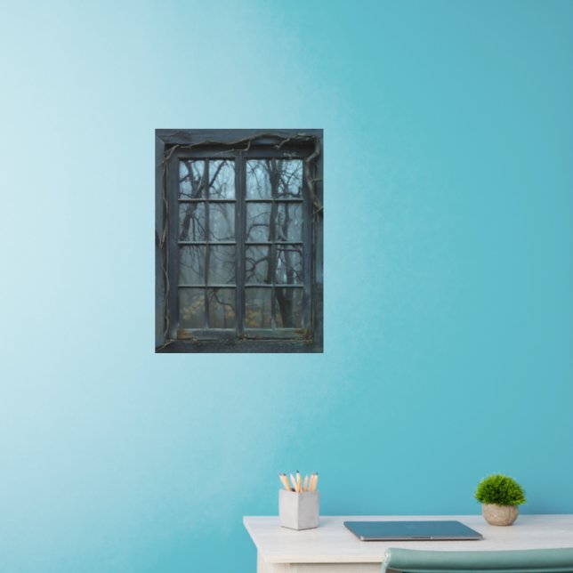Gothic Landscape Window View Wall Decal (Home Office)