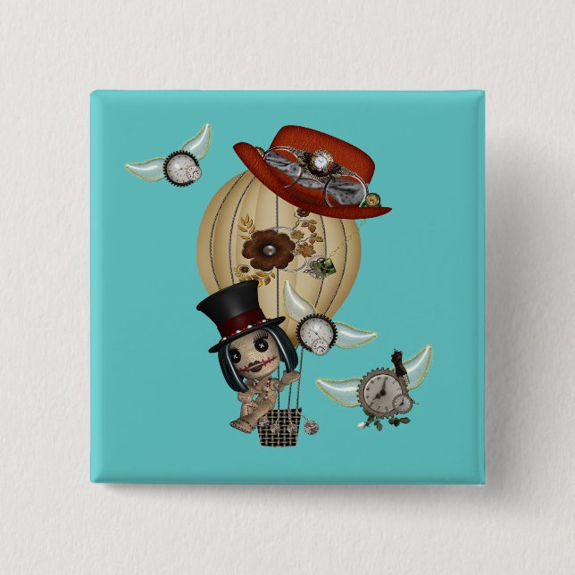 gothic laveau hot air balloon steampunk art pinback button (Front)