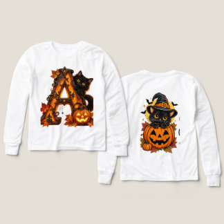 Gothic Letter A Halloween Pumpkin & Black Cat Tri-Blend Shirts