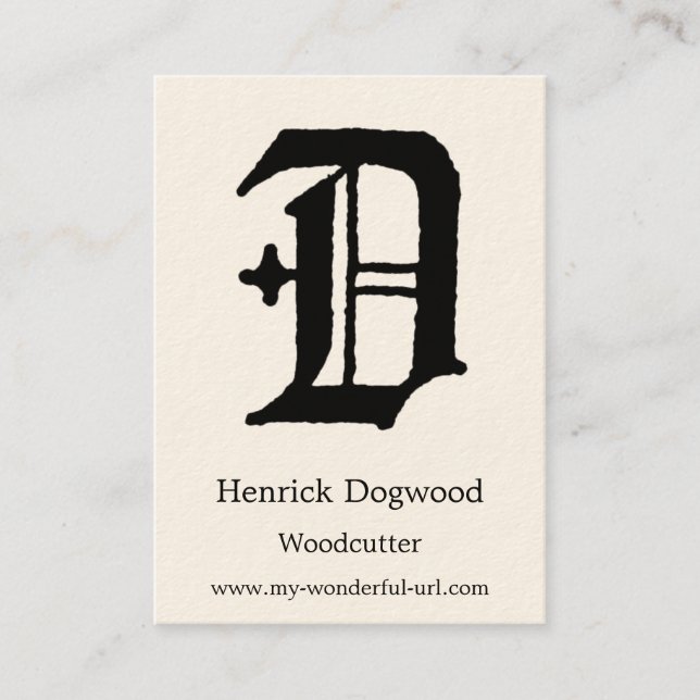 Gothic Letter "D" Classic English Initial Business Card (Front)