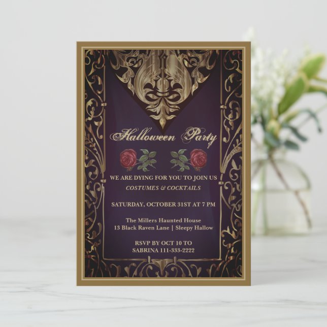 Gothic Library Halloween Party Invitation (Standing Front)