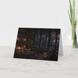 Gothic Library Hearth Christmas Card