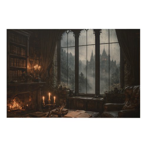Gothic Library Window Wood Wall Art
