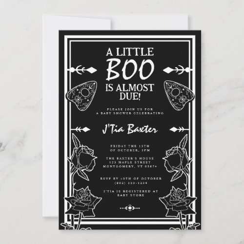 Gothic Little Boo Black Spirit Board Baby Shower Invitation