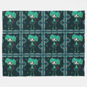 Gothic Lolita child emerald and black Fleece Blanket