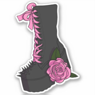 Gothic Lolita Girly Pink Rose Boot Illustration Sticker