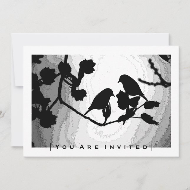 Gothic Love Birds Silhouettes Wedding Invitations (Front)